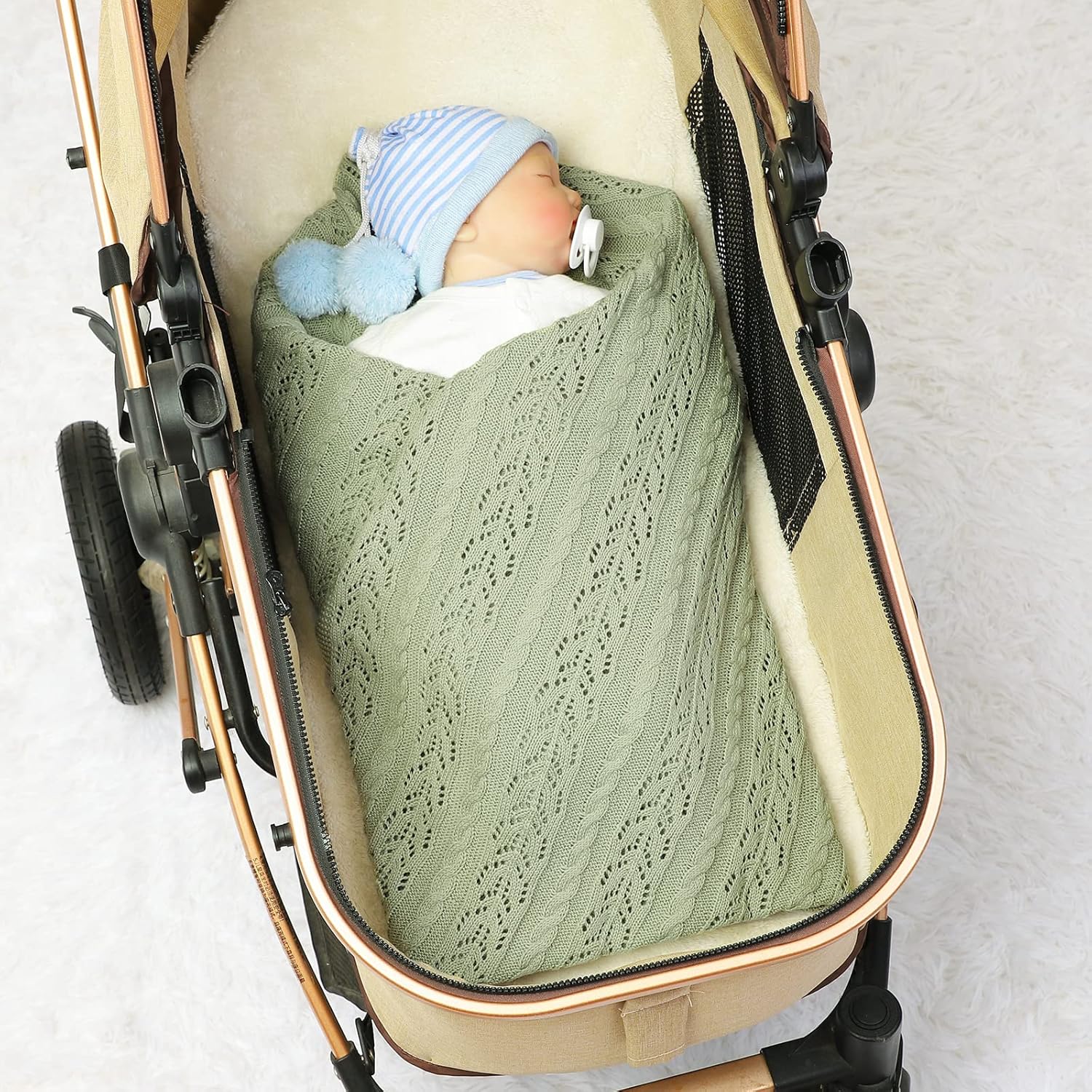 LAWKUL Neutral Knit Baby Blanket 40x30 Inches