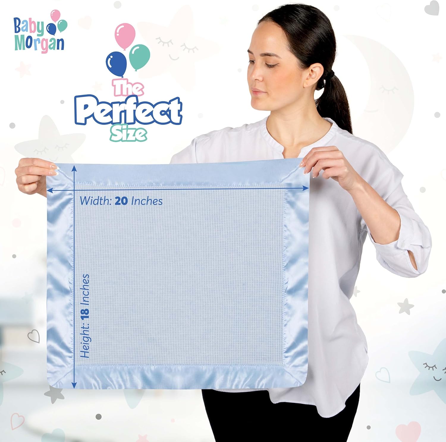 Premium Thermal Waffle Baby Blanket - Blue Satin Trim 18 x 20