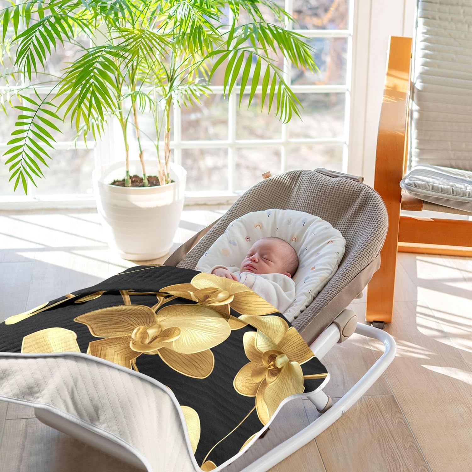 Burbuja Golden Orchid Flowers Baby Blanket 30x40