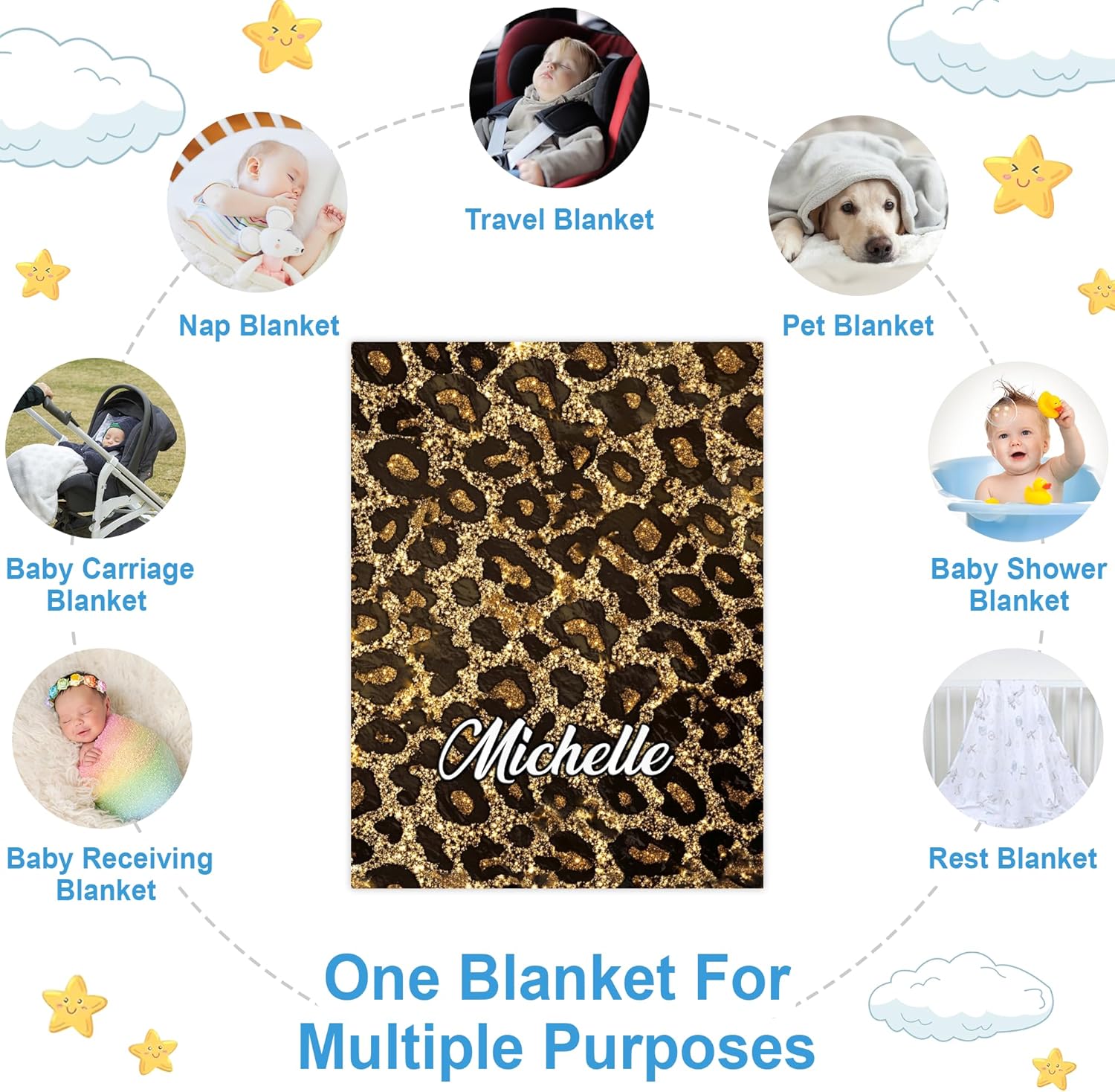 Hyturtle Personalized Leopard Baby Blanket - Cozy Cheetah Print Swaddle for Newborns