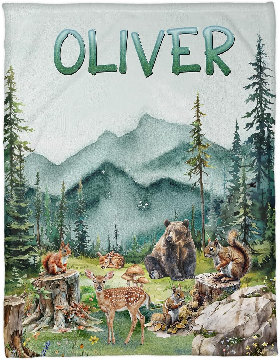 Zocoshi Personalized Mountain Forest Baby Blanket with Custom Name