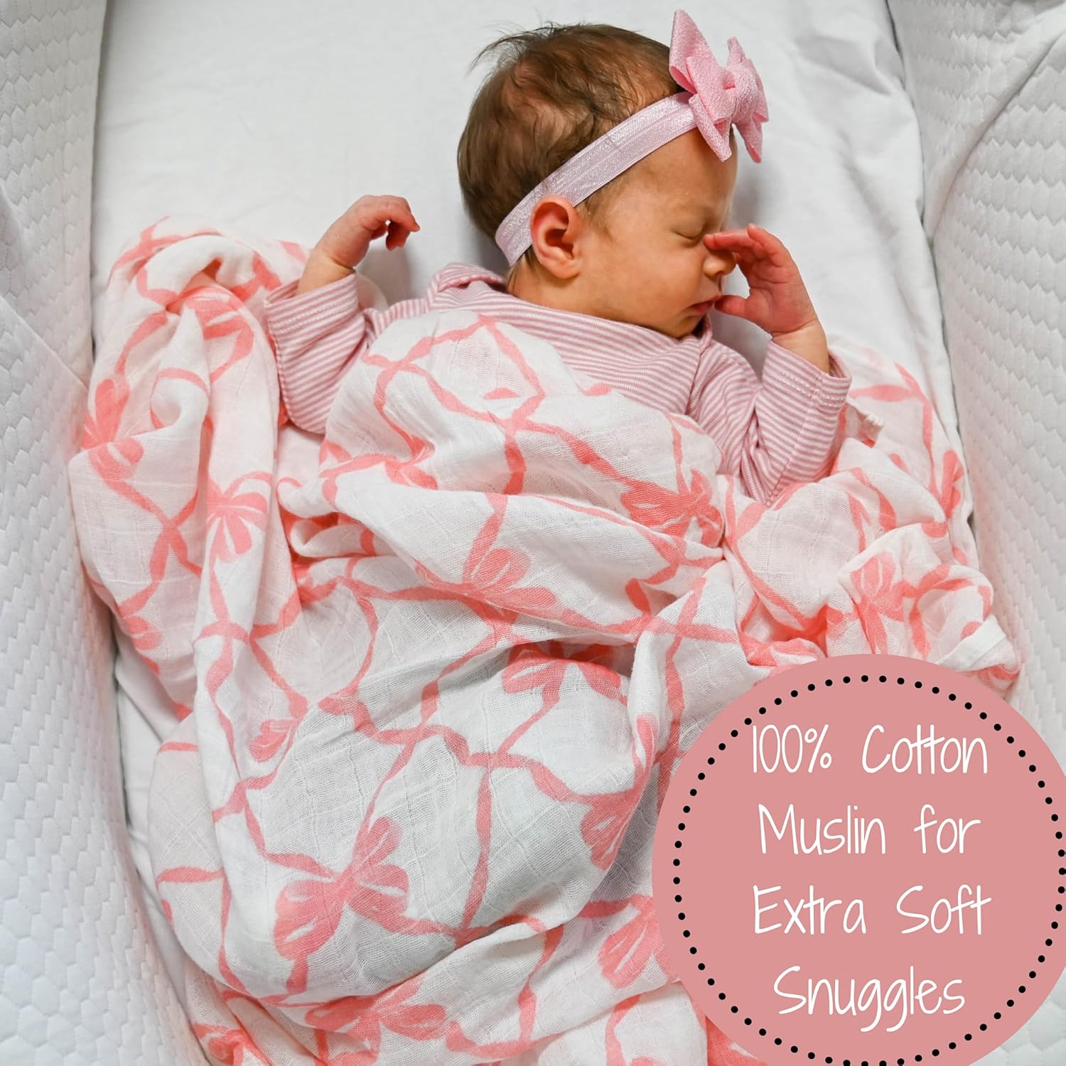 LollyBanks Pink Bow Swaddle Blanket for Girls
