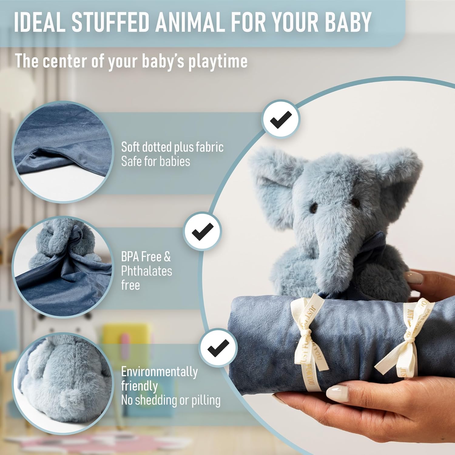 Baby Lovey Blue Elephant Security Blanket for Newborns and Toddlers