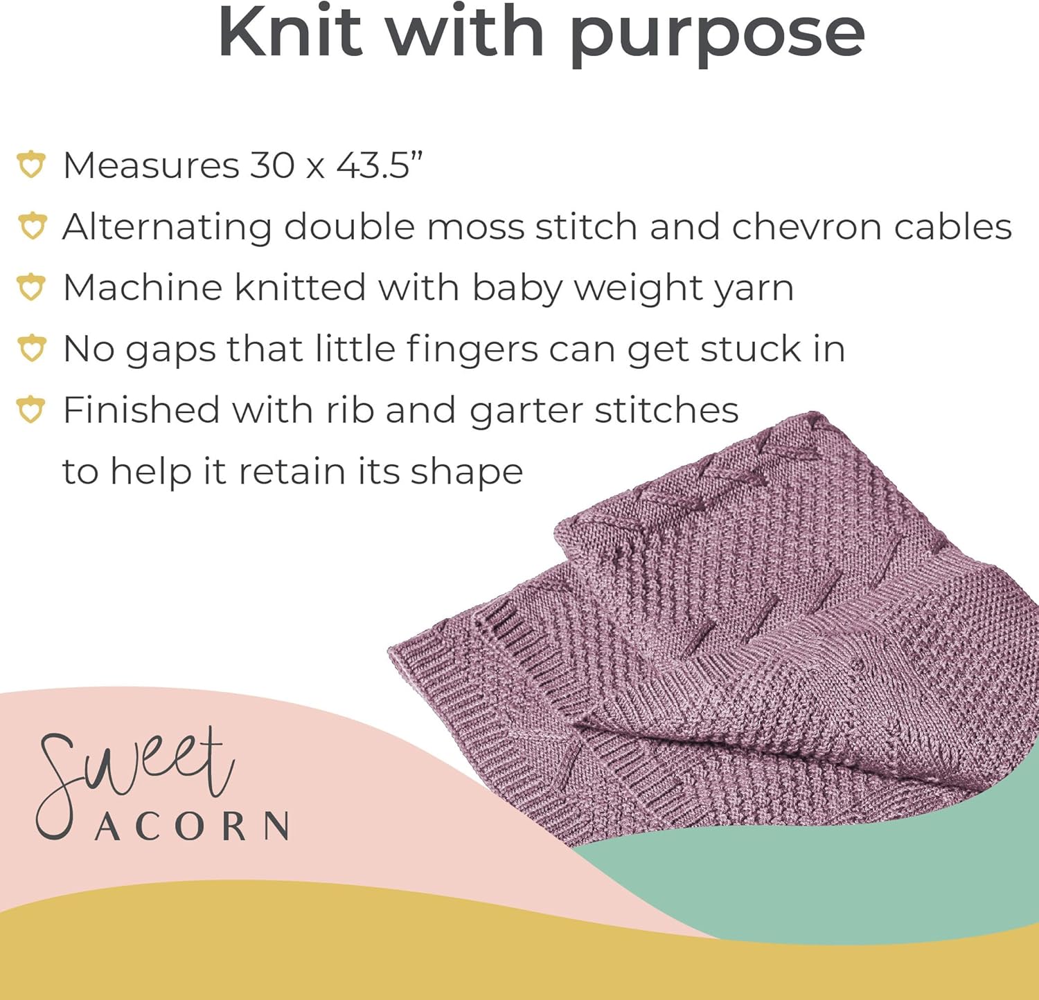 Sweet Acorn Lilac Purple Cable Knit Baby Blanket