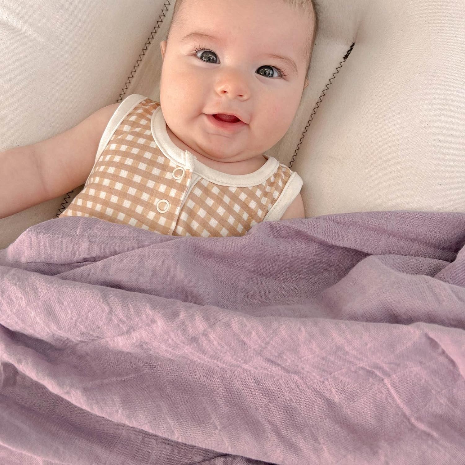 LifeTree Organic Muslin Swaddle Blanket for Newborn Lavender Mauve
