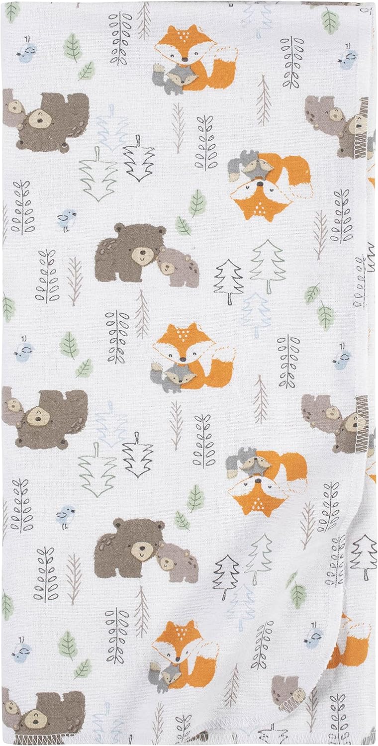 Gerber Woodland White Flannel Swaddle Blankets 5 Count