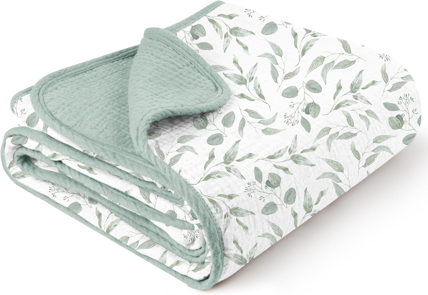 Konssy Muslin Blanket 40x36 Green Leaves