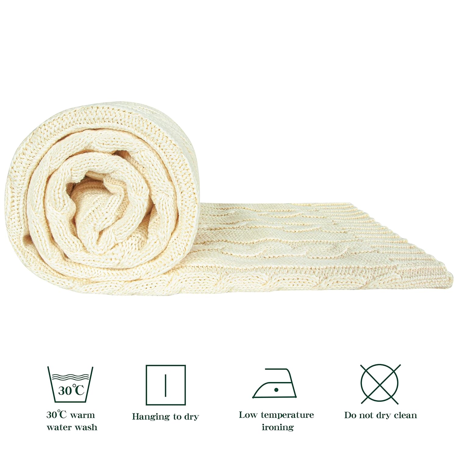 NTBAY 100 Pure Cotton CableKnit Toddler Blanket 30x40 Ivory
