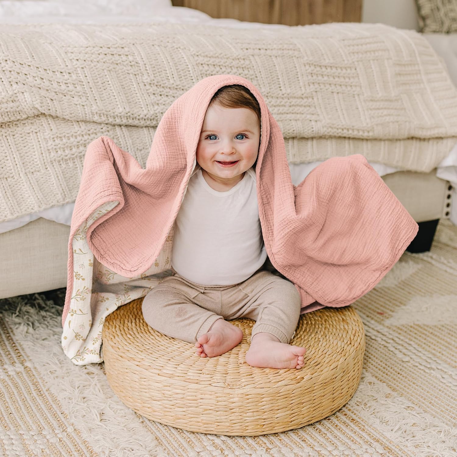 Konssy Muslin Blanket 40x36 Inch Floral Baby Blanket