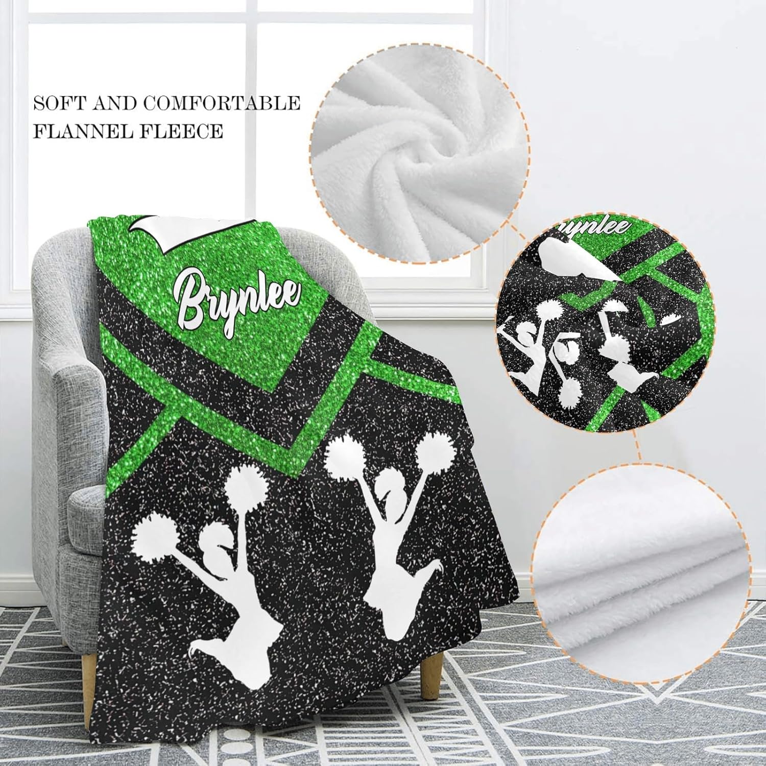 Custom Cheer Green Baby Blanket with Name for Newborn