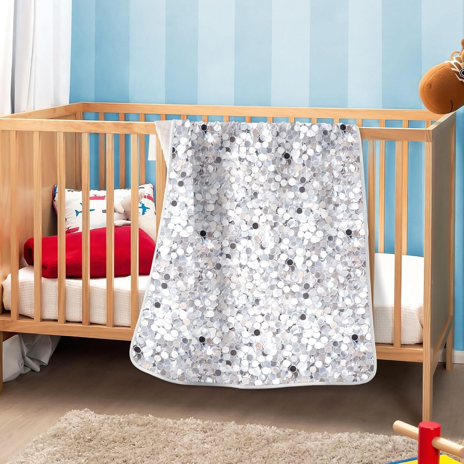 Wassud White Sequins Baby Blanket 30x40 in