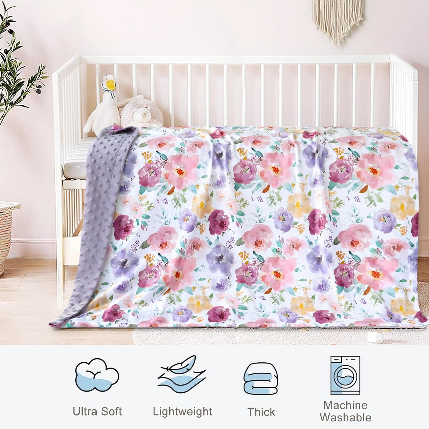 HOMRITAR Baby Blanket with Purple Floral Design 30x40 Inch