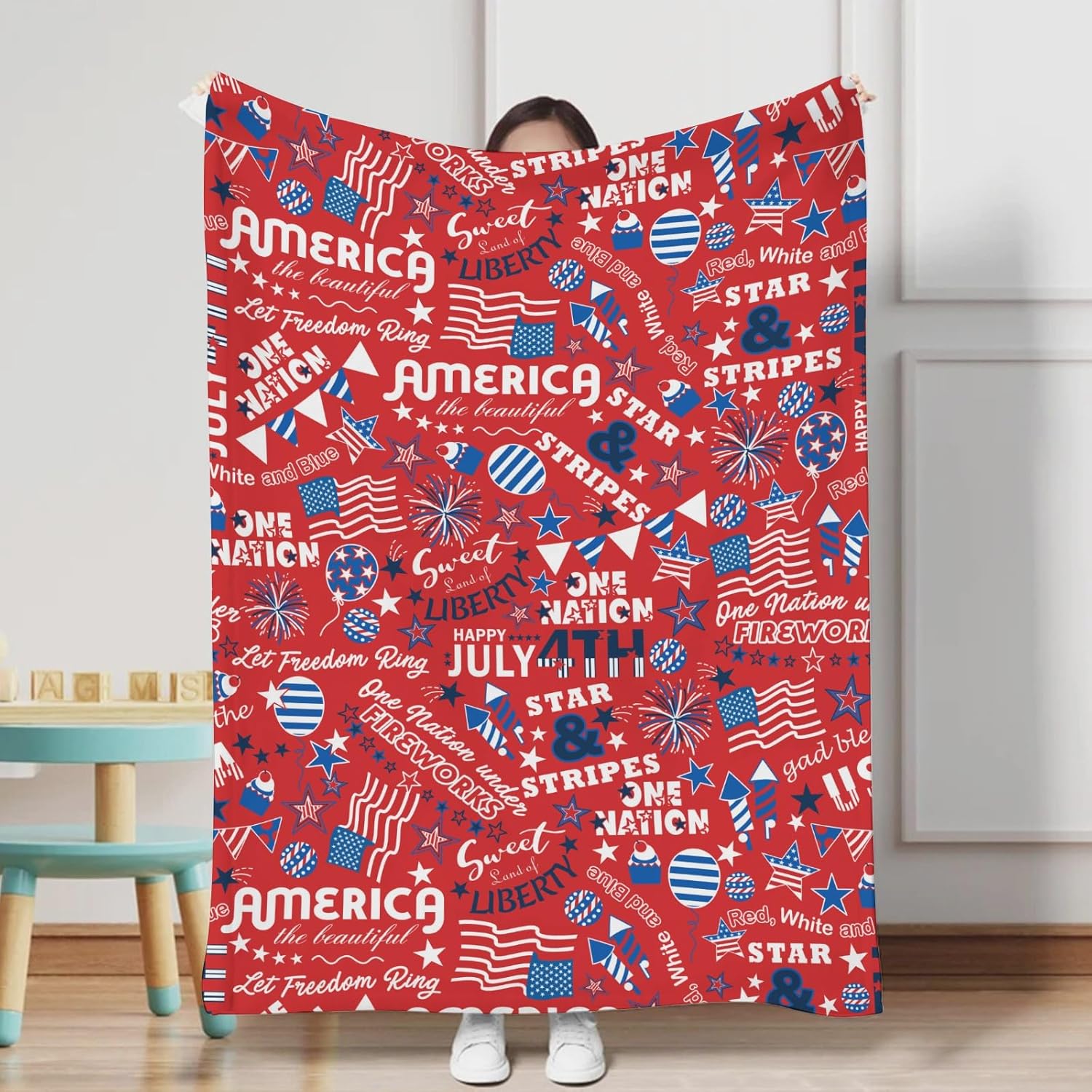 Patriotic 4th of July Baby Blanket with Stars and Stripes