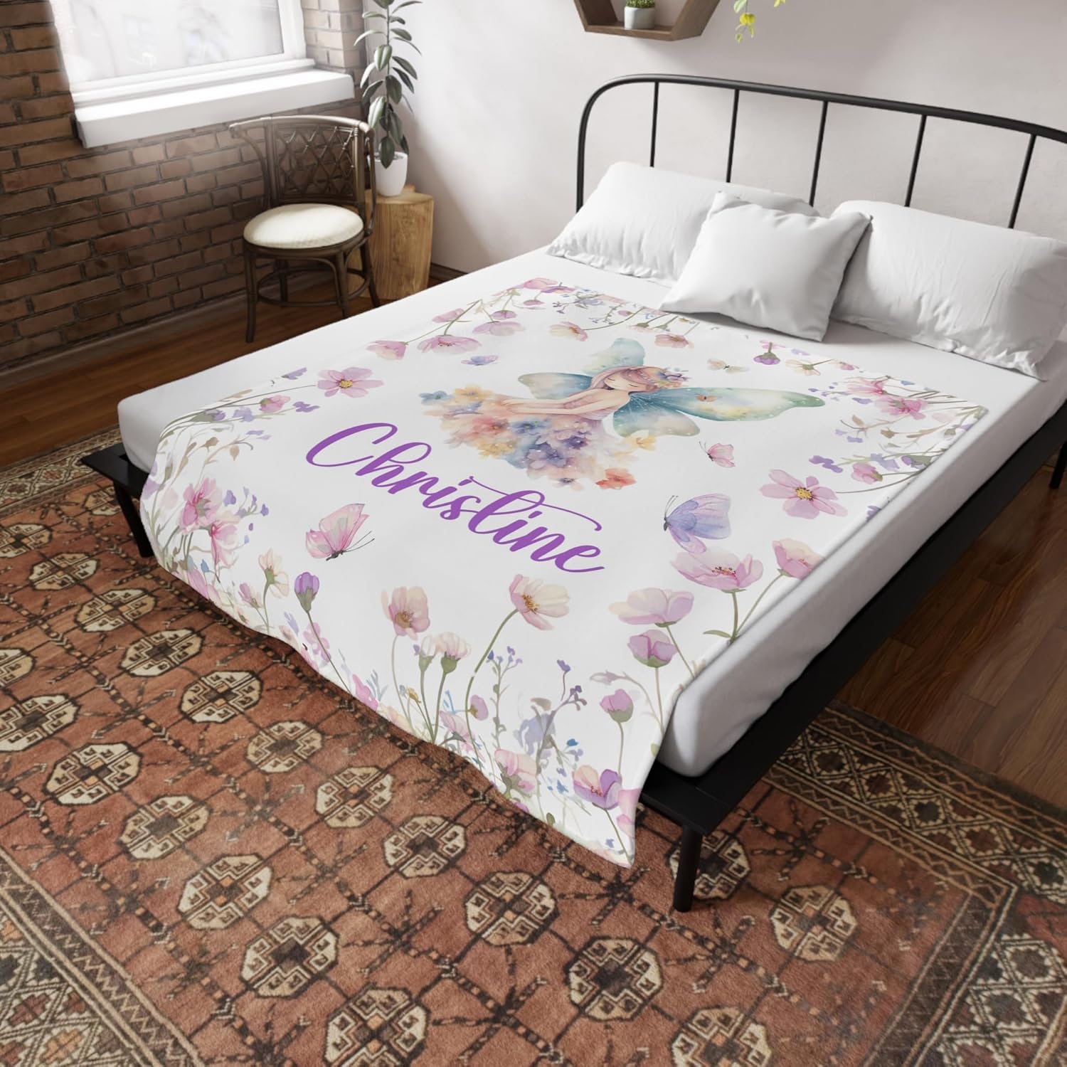 Personalized Name Baby Blanket with Pink Floral Design