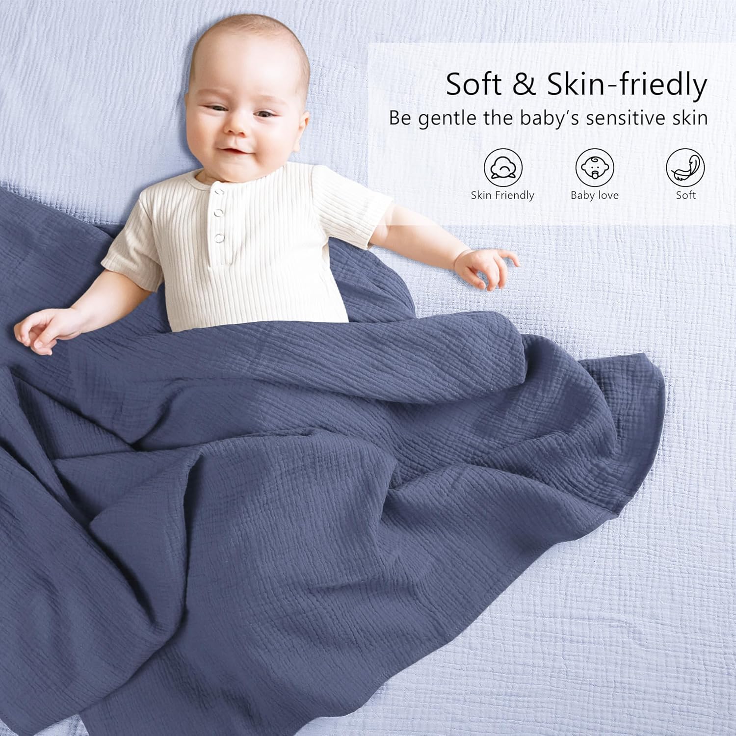 Susurration Muslin Swaddle Blanket 100 Cotton 40x40in 2Pack Navy Blue