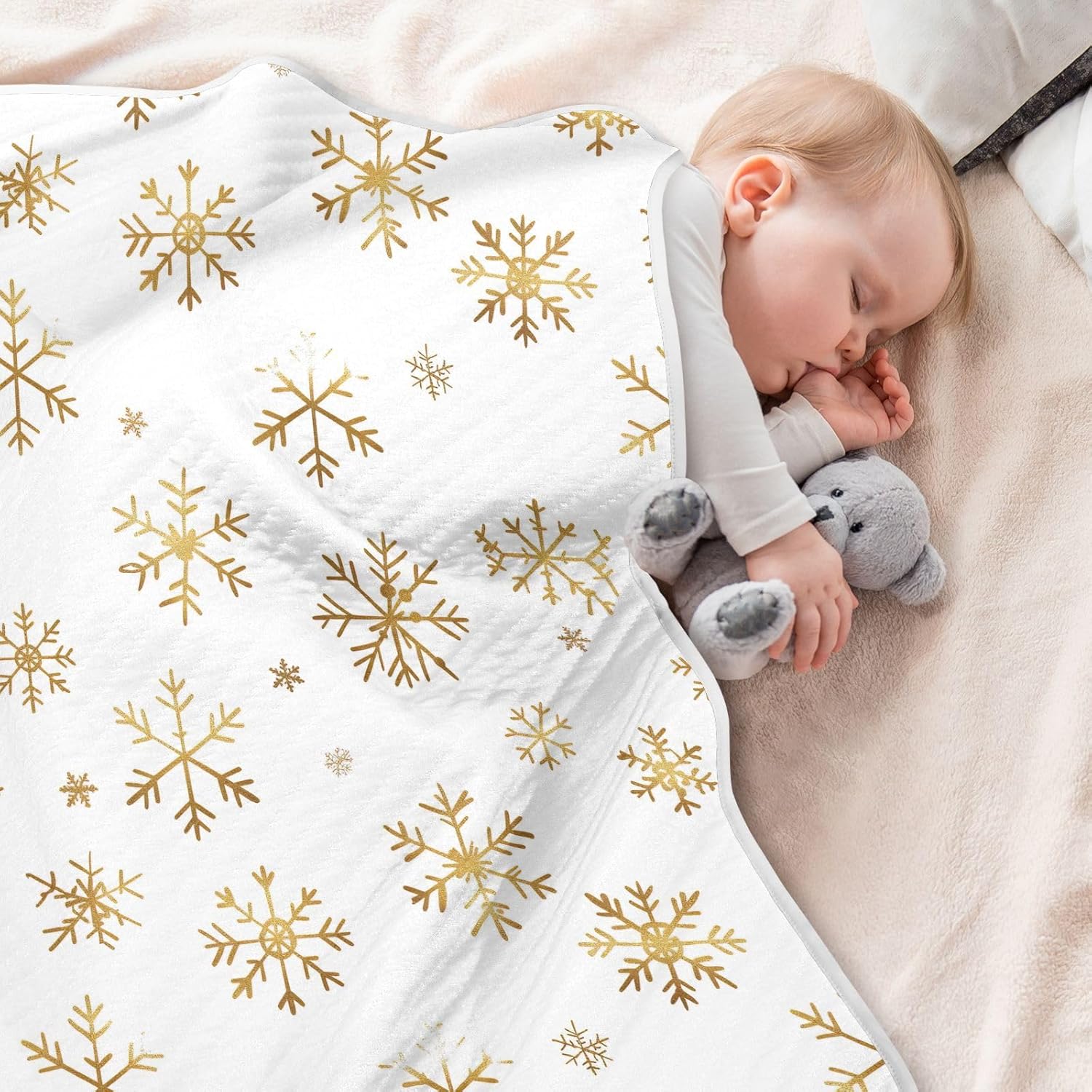 KJIZMO Gold Snowflake Baby Blanket 30x40 1