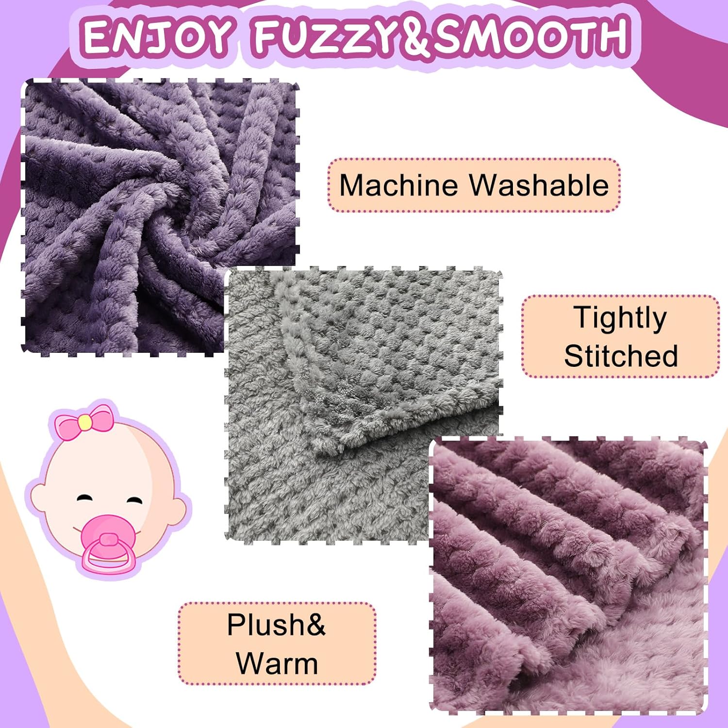 Frienda 4 Pcs Fluffy Baby Blanket Set
