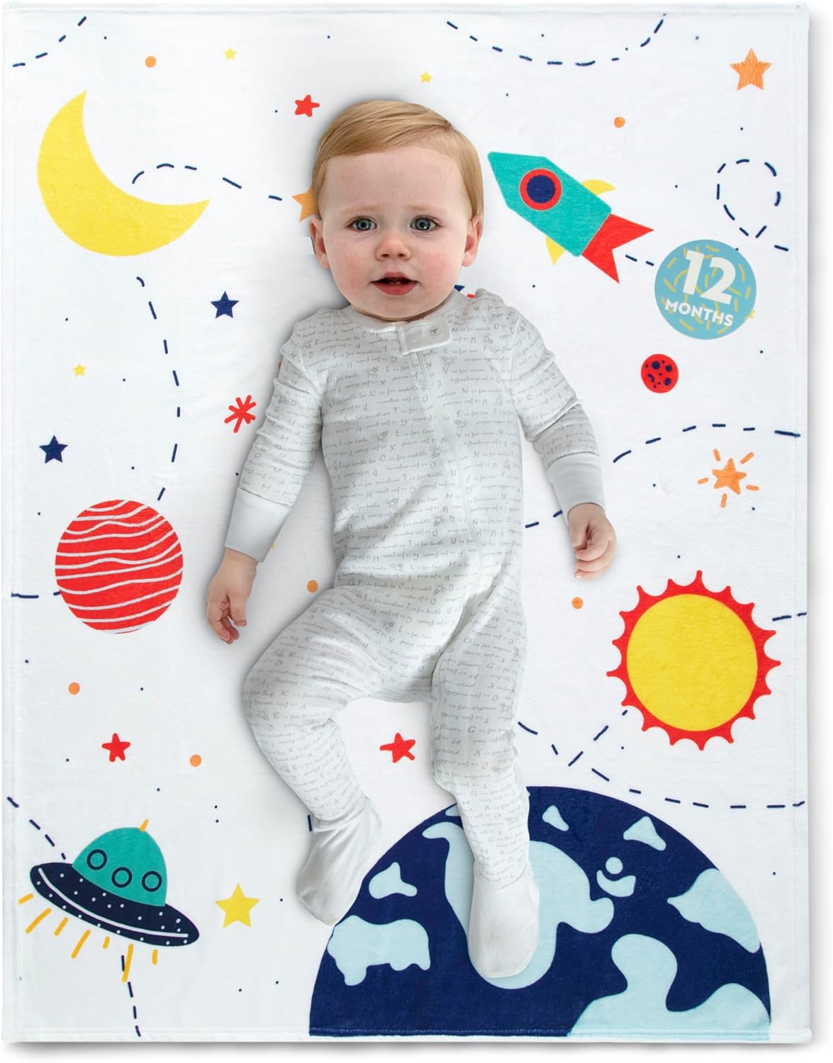 Delta Children Milestone Baby Blanket with 12 Space-Themed Cards