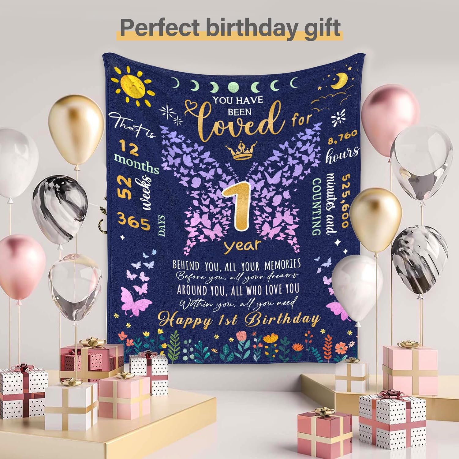 CIUGOIG 1st Birthday Blanket for Baby Girl Butterfly Design