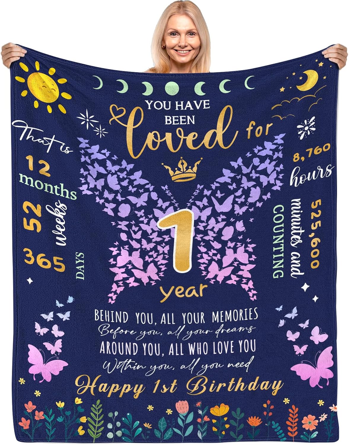 CIUGOIG 1st Birthday Blanket for Baby Girl Butterfly Design