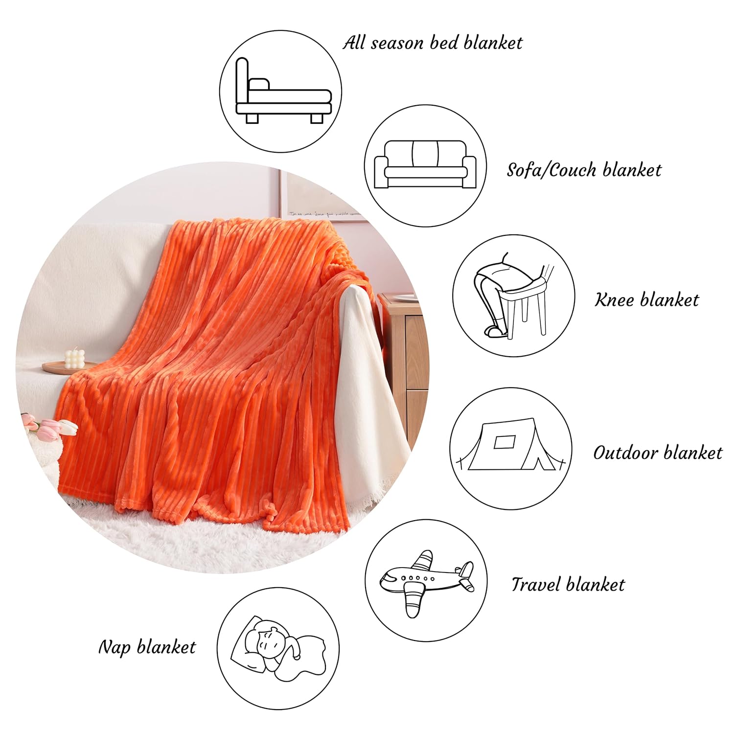 NTBAY Flannel Fuzzy Toddler Blanket Reversible Stripes Design 30x40 Inches Orange
