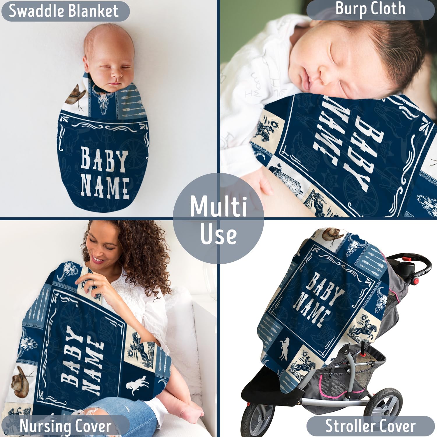 Personalized Western Baby Blanket for Boys Custom Name Cozy Family Gift