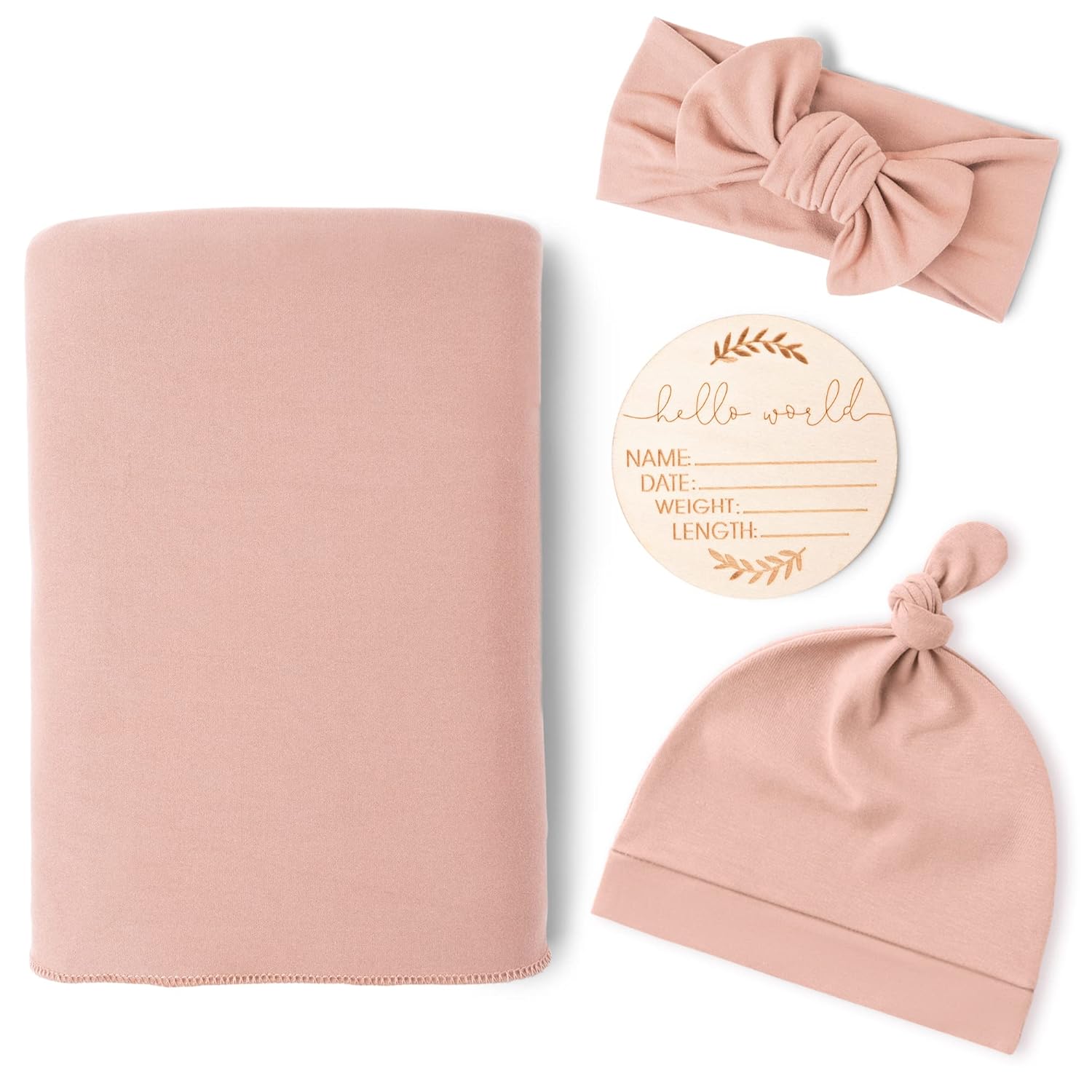 Konssy Baby Girl Swaddle Blanket Set with Headband and Beanie