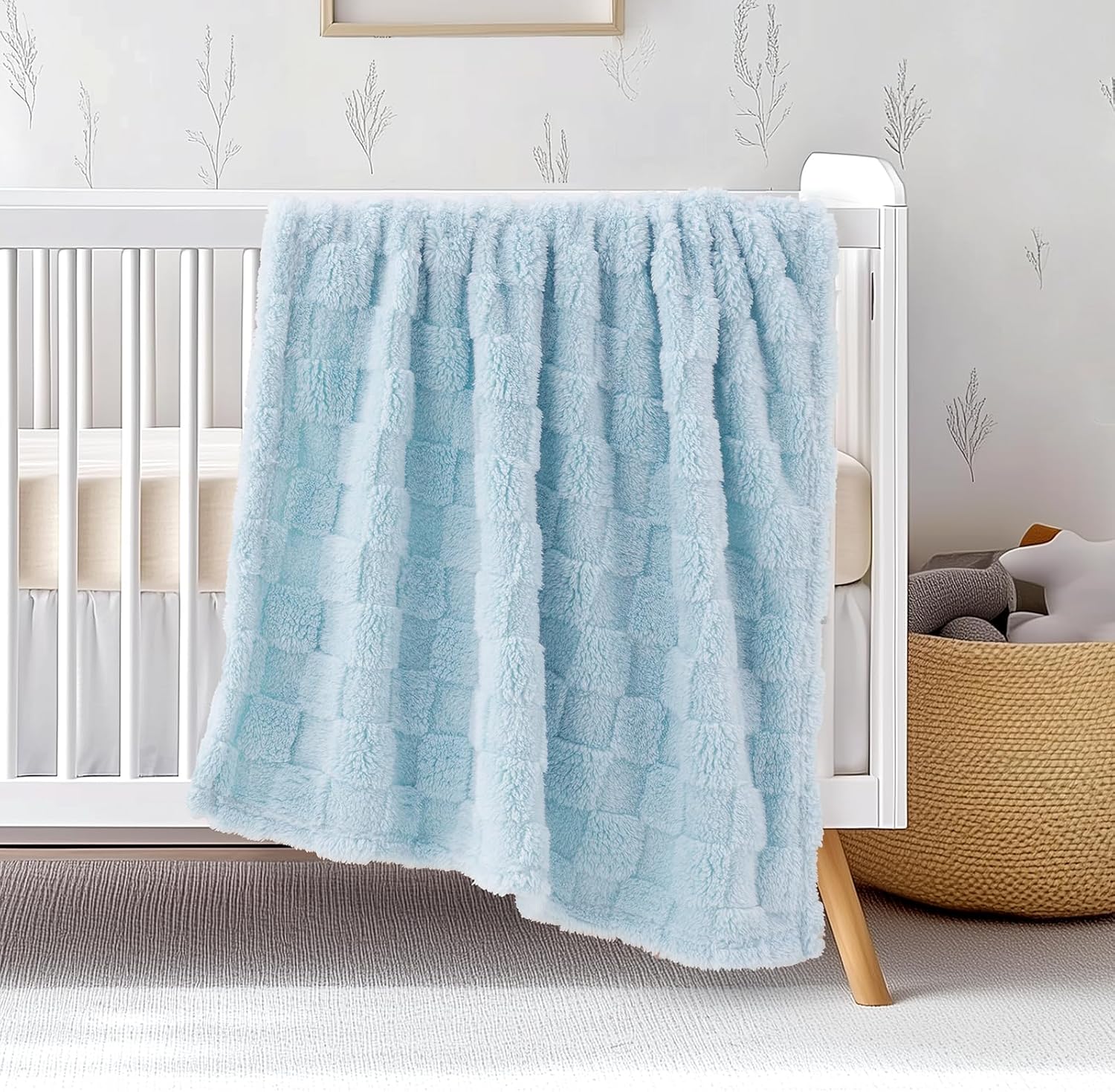 Checkered Double-Sided Fleece Baby Blanket - Blue 30x40 Inches