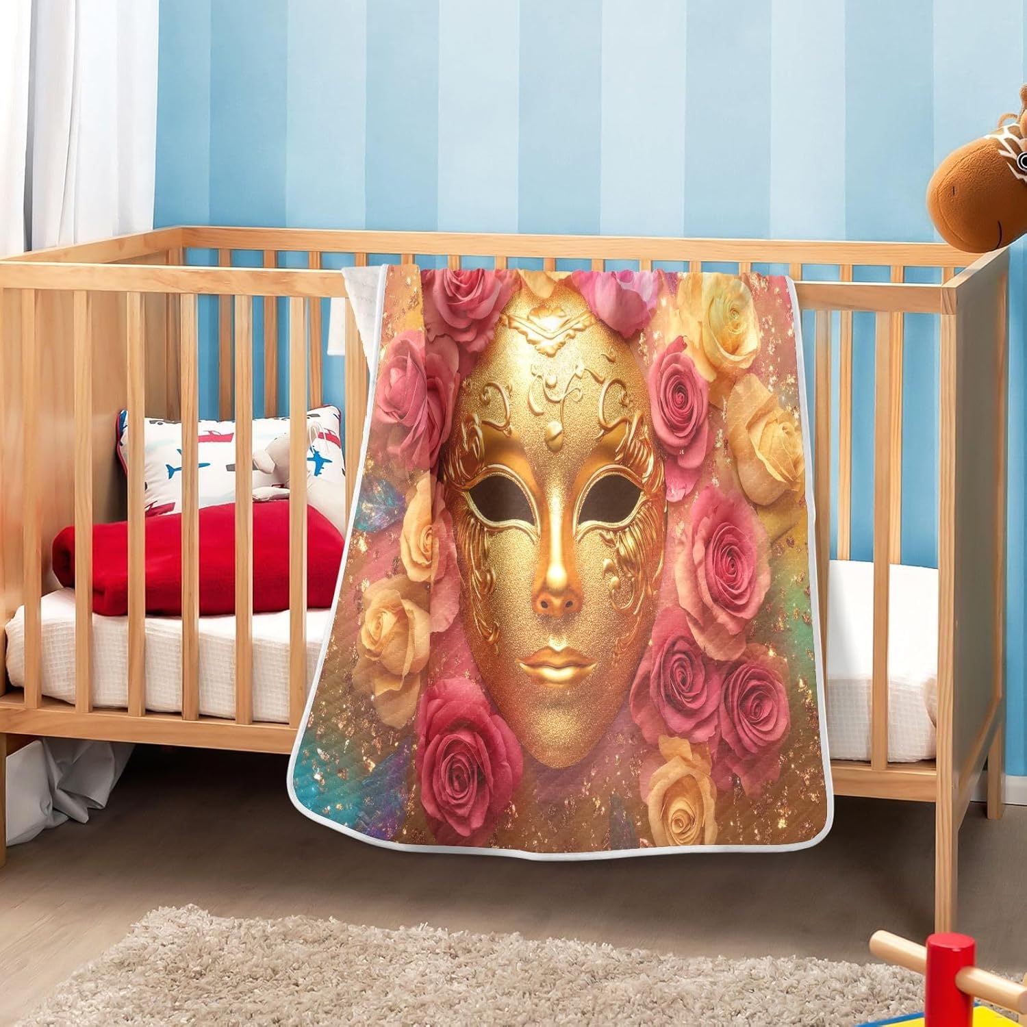 Burbuja Mardi Gras Golden Mask Baby Blanket 30x40