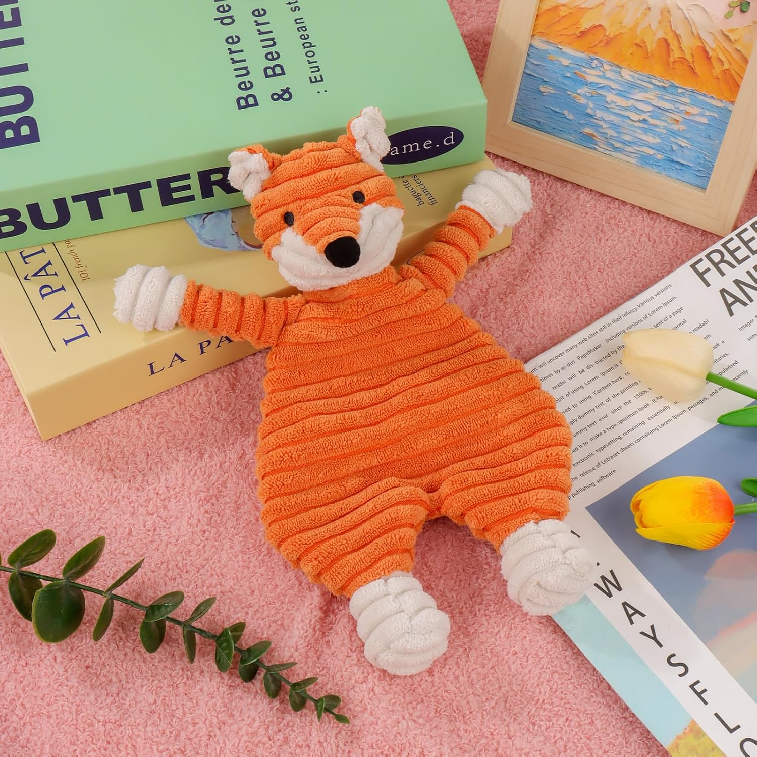 Apricot Lamb Corduroy Fox Baby Lovey Security Blanket