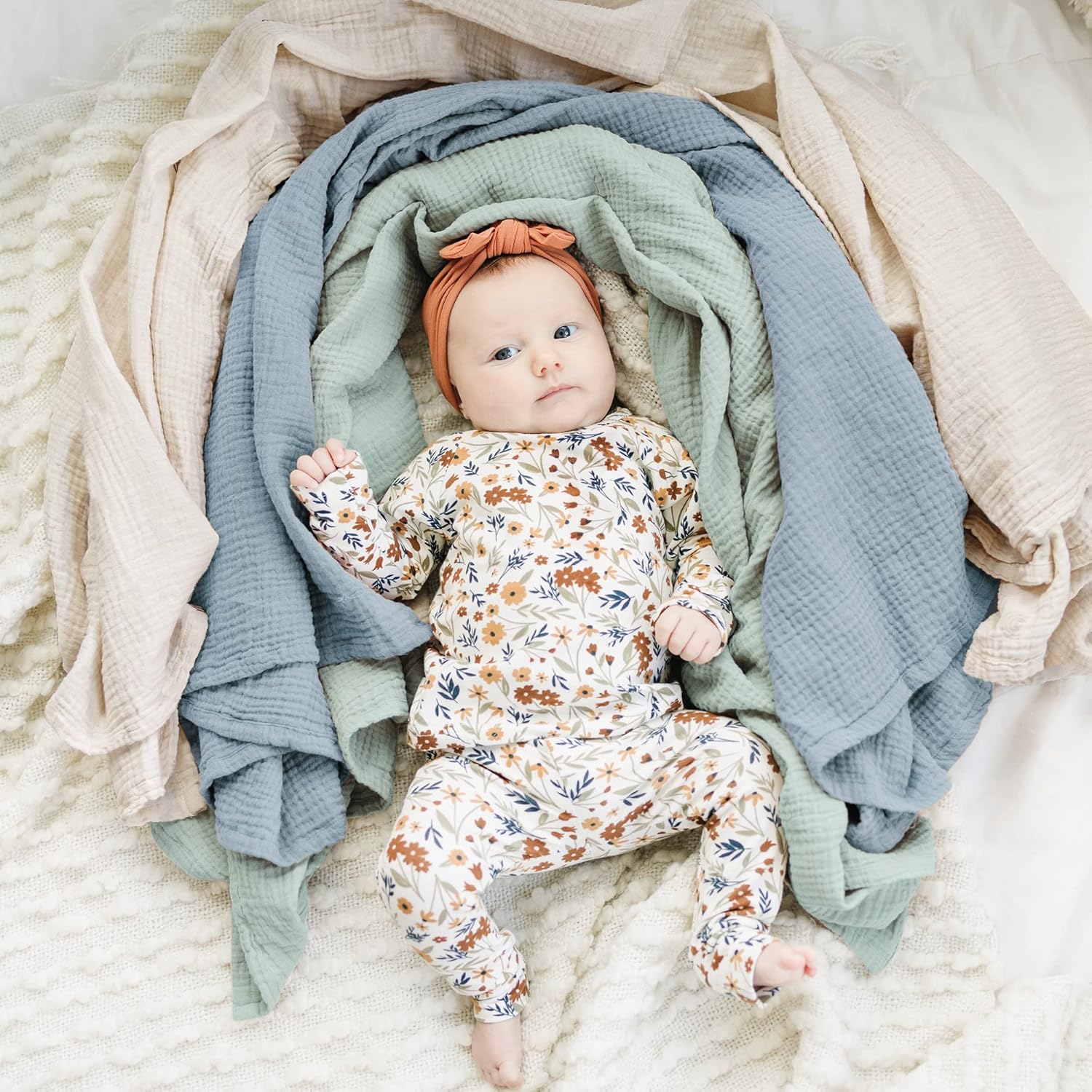 Konssy 3 Pack Muslin Swaddle Blankets for Newborn 1