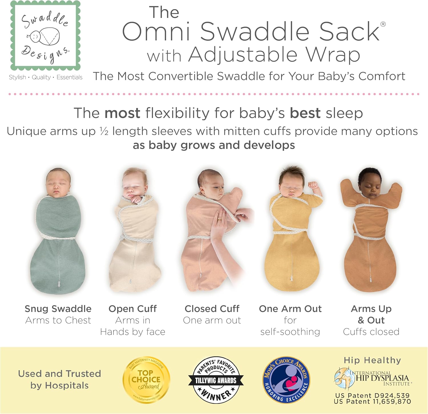 SwaddleDesigns Omni Swaddle Sack for Newborn 6-Way Flexibility