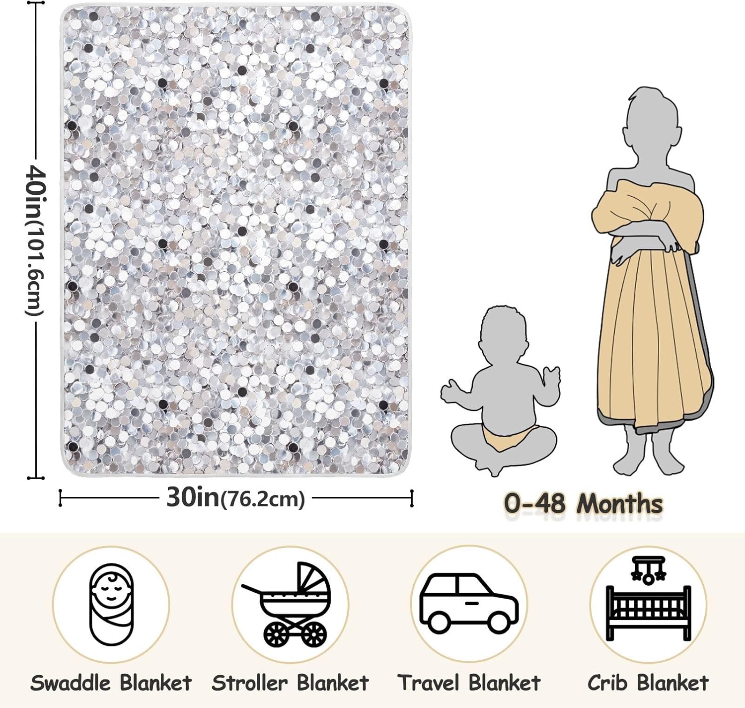 Wassud White Sequins Baby Blanket 30x40 in