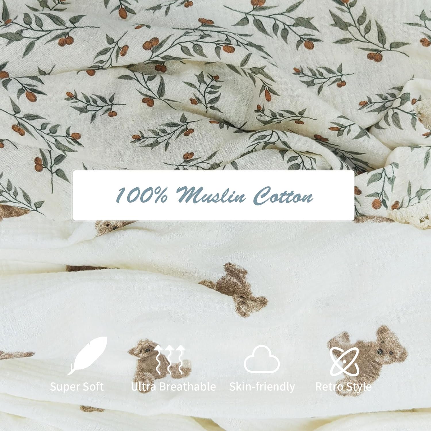 Insular Cotton Muslin Baby Blanket with Tassel - 47x40