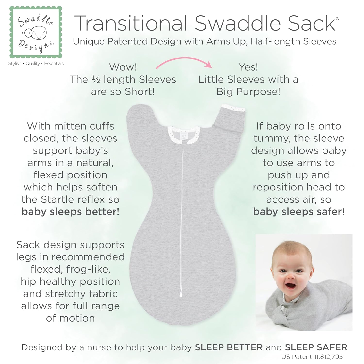 SwaddleDesigns Transitional Swaddle Sack 0-3 Months Heathered Oatmeal