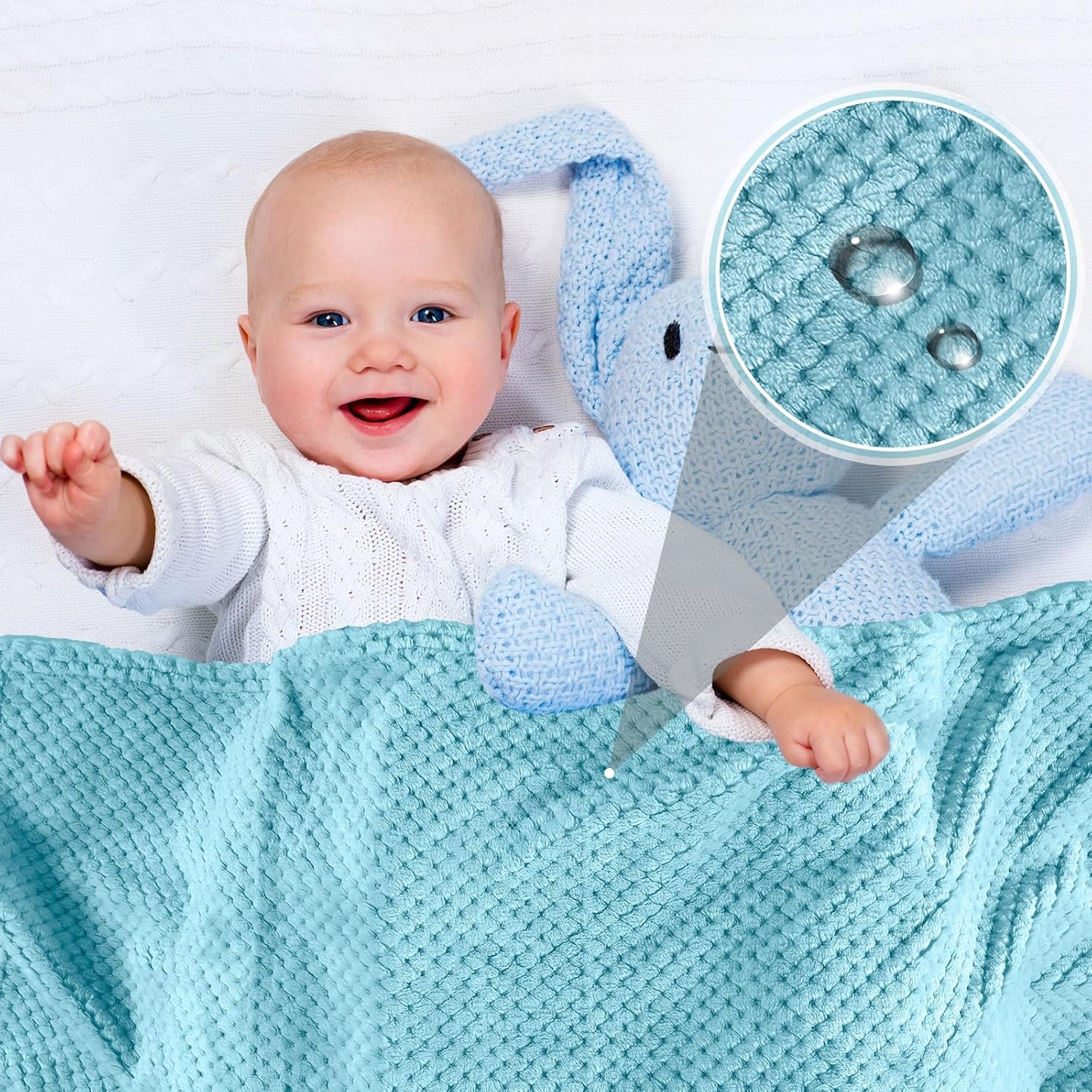 Reginary 4 Pack Waffle Flannel Baby Blankets Light Blue
