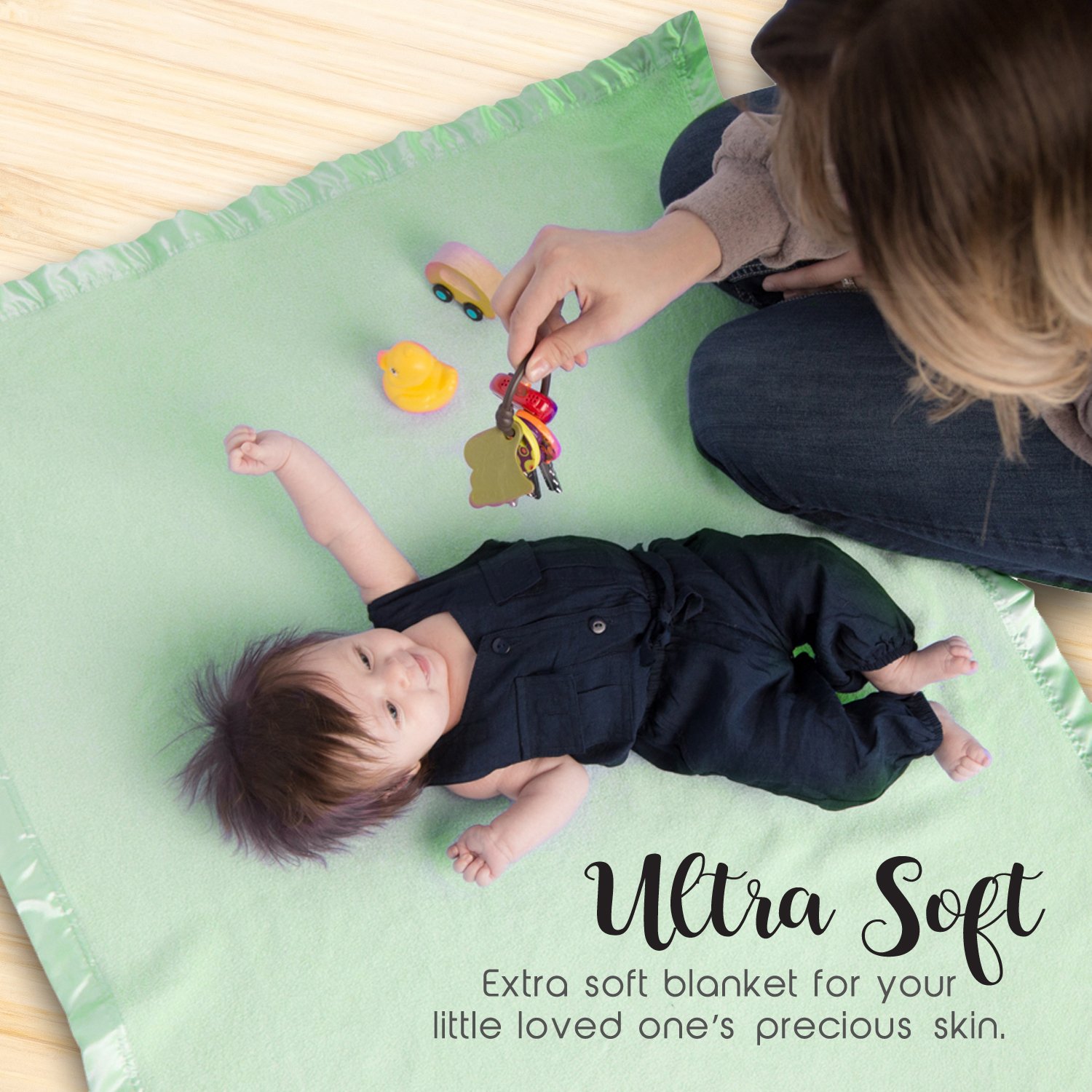Bamboo Rayon Toddler Security Blanket - Soft Light Green with Satin Edging