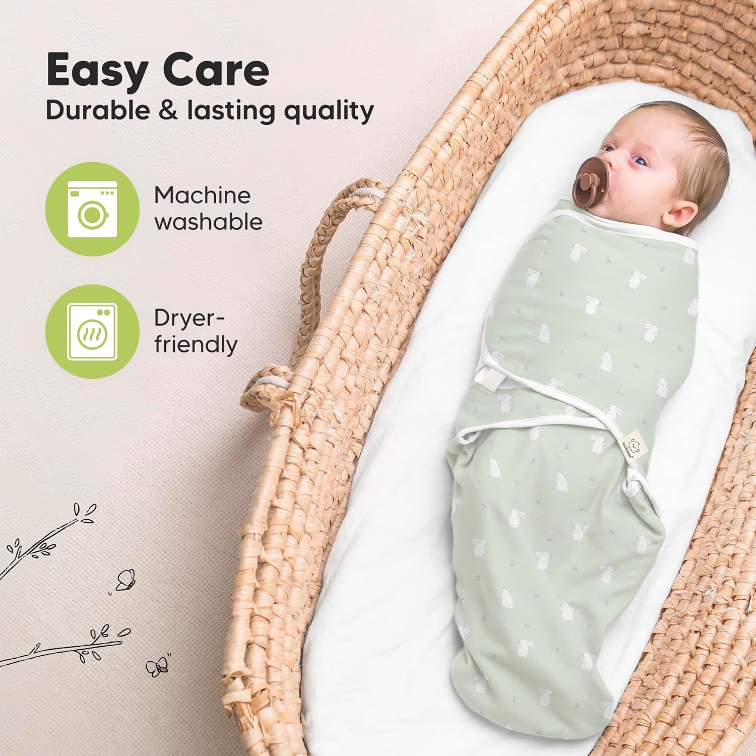 KeaBabies 3-Pack Organic Swaddle Sleep Sacks with Bunnies