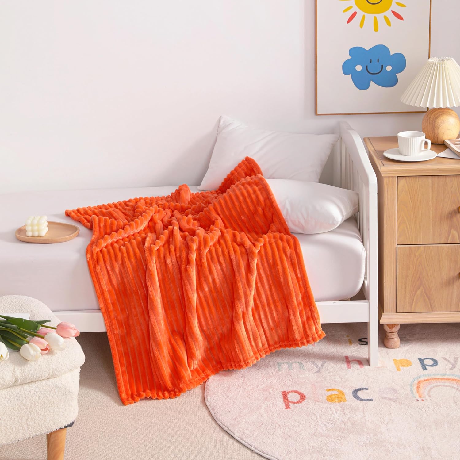 NTBAY Flannel Fuzzy Toddler Blanket Reversible Stripes Design 30x40 Inches Orange