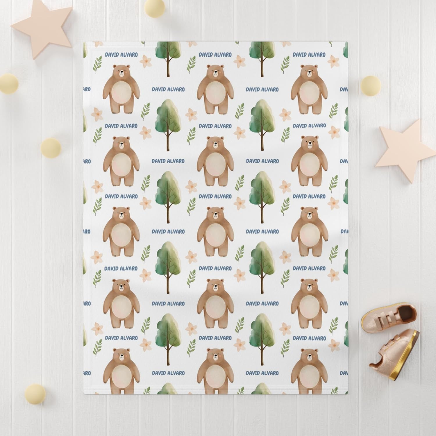 Custom Name Baby Blanket Bear Personalized Gift for Baby