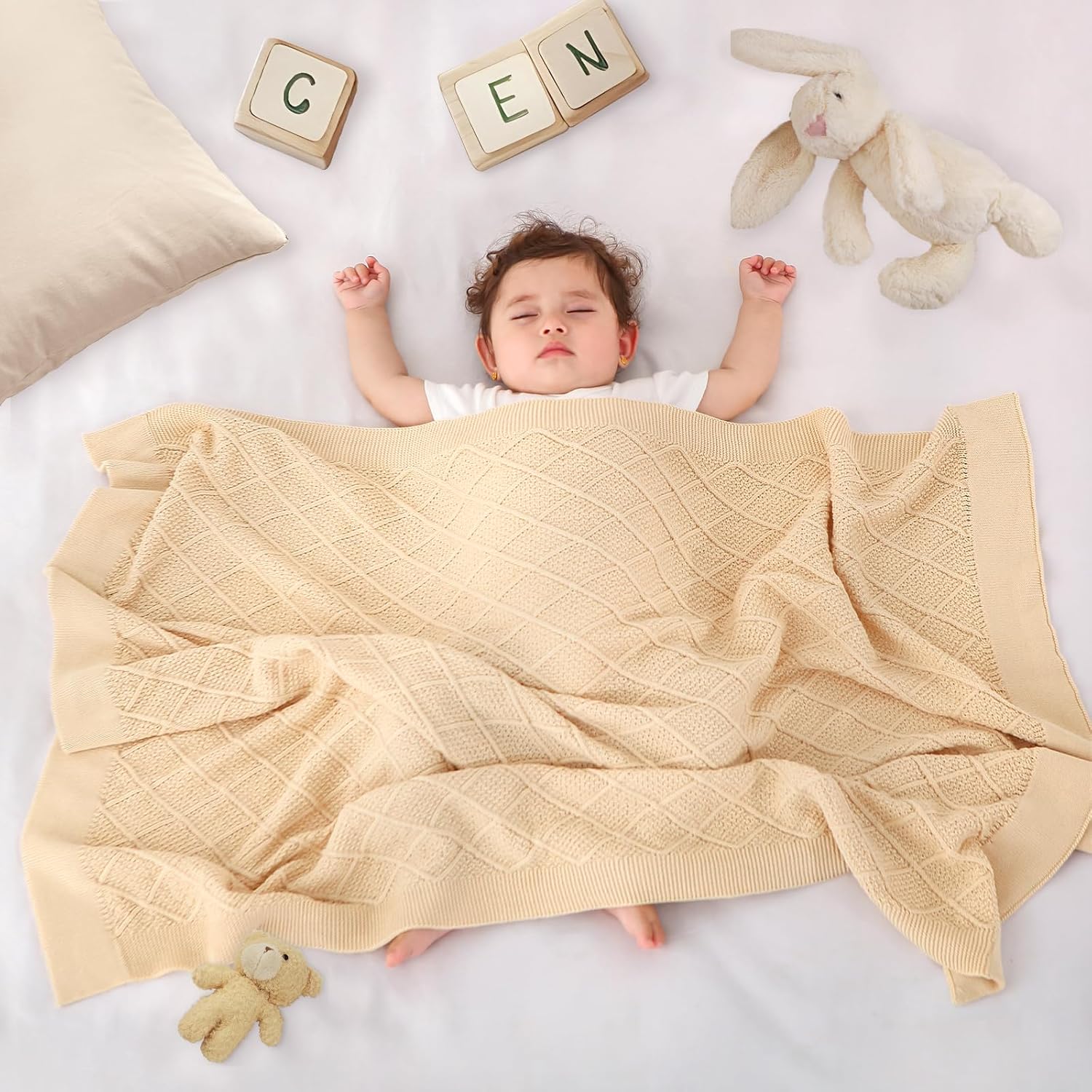 Pinuotu Knitted Cotton Baby Blanket 31x40 Inch Neutral Swaddle for Newborns