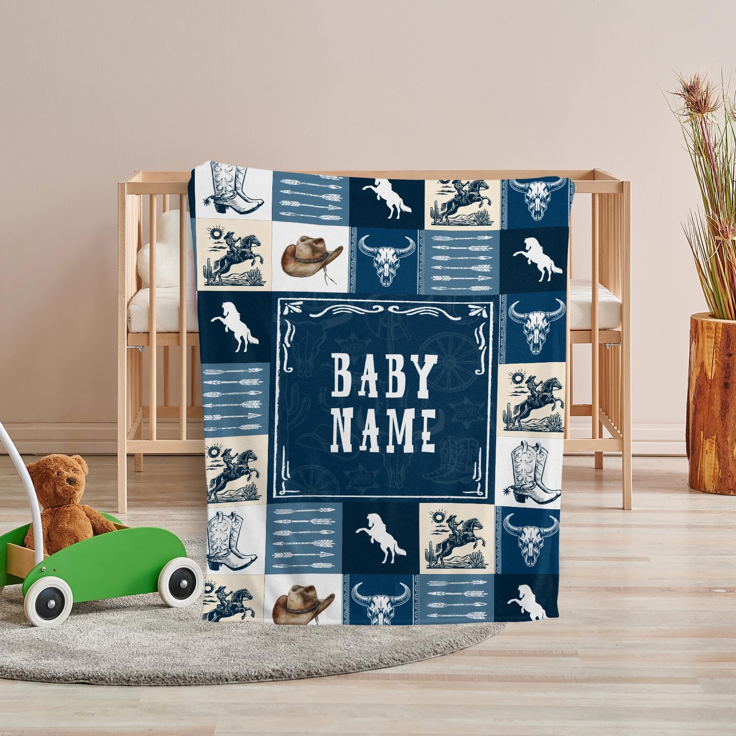 Personalized Western Baby Blanket for Boys Custom Name Cozy Family Gift