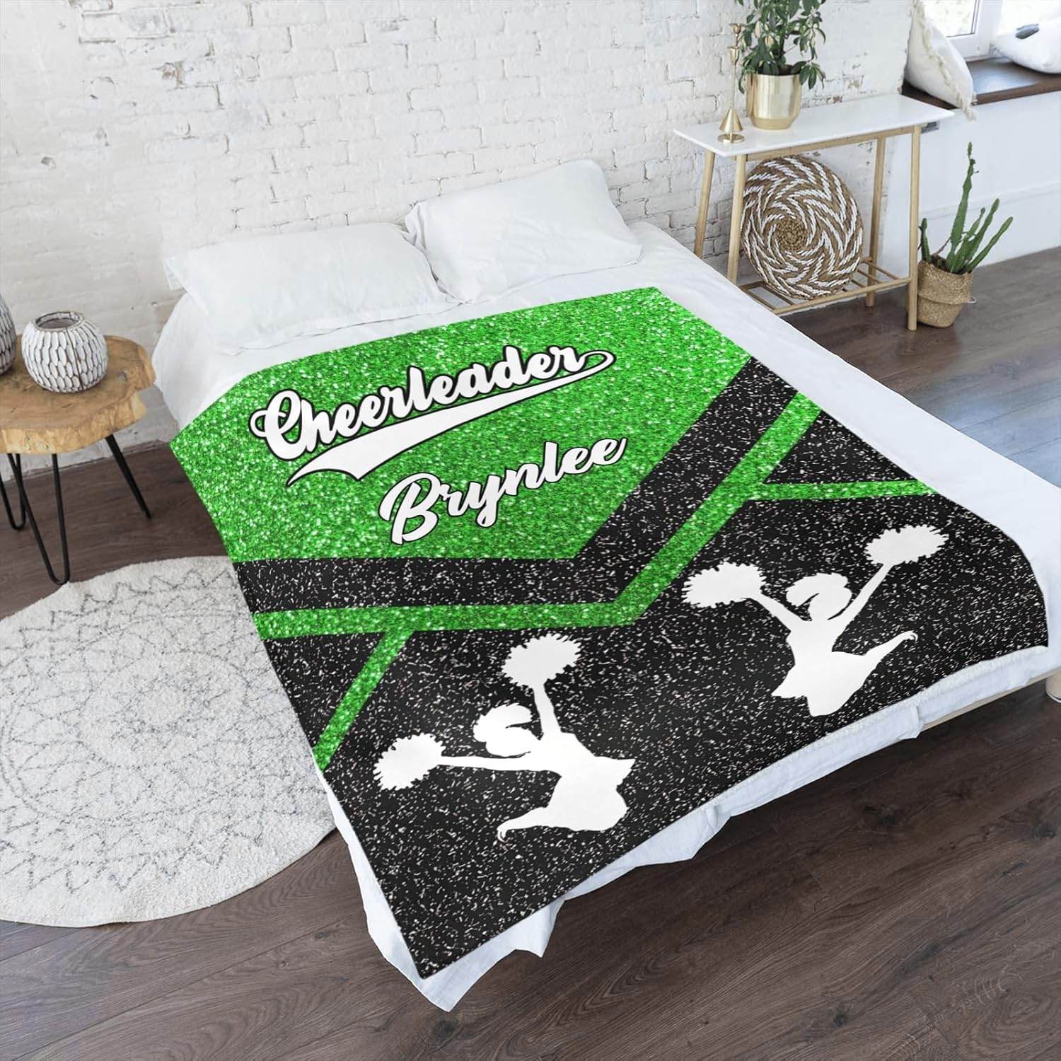 Custom Cheer Green Baby Blanket with Name for Newborn