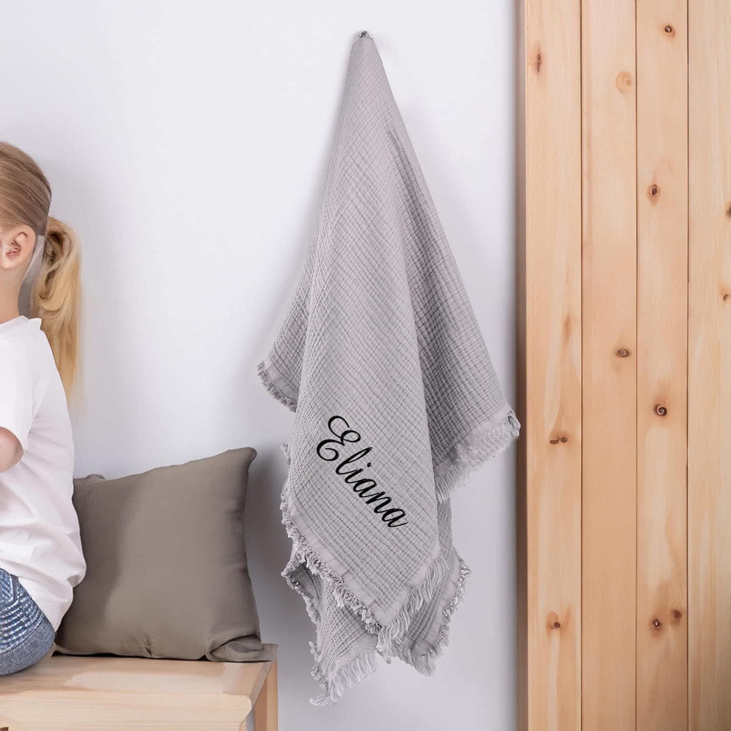 Personalized Muslin Baby Blanket with Name Embroidery