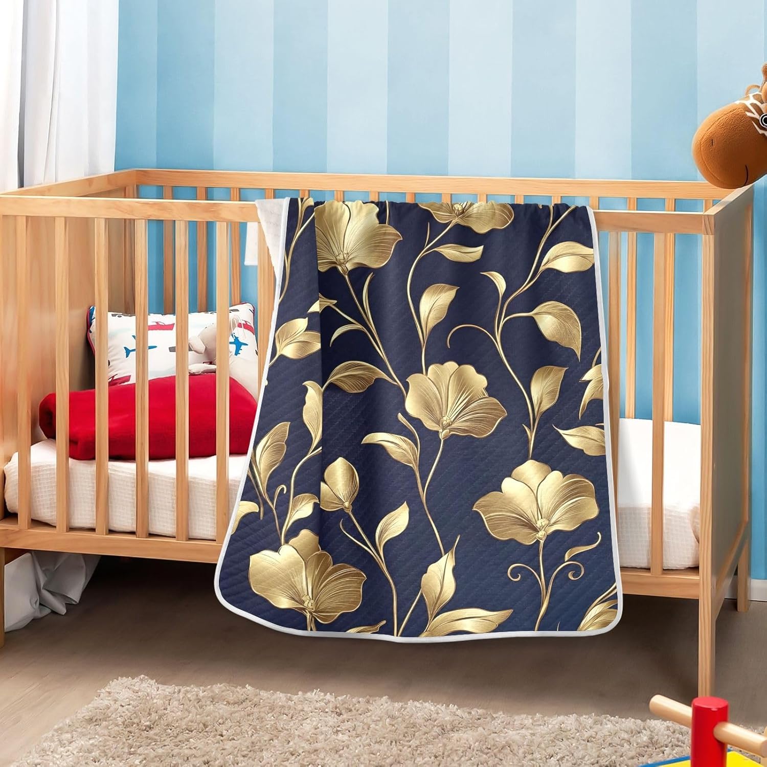 WELLDAY Golden Flowers Baby Blanket 30x40 Inch
