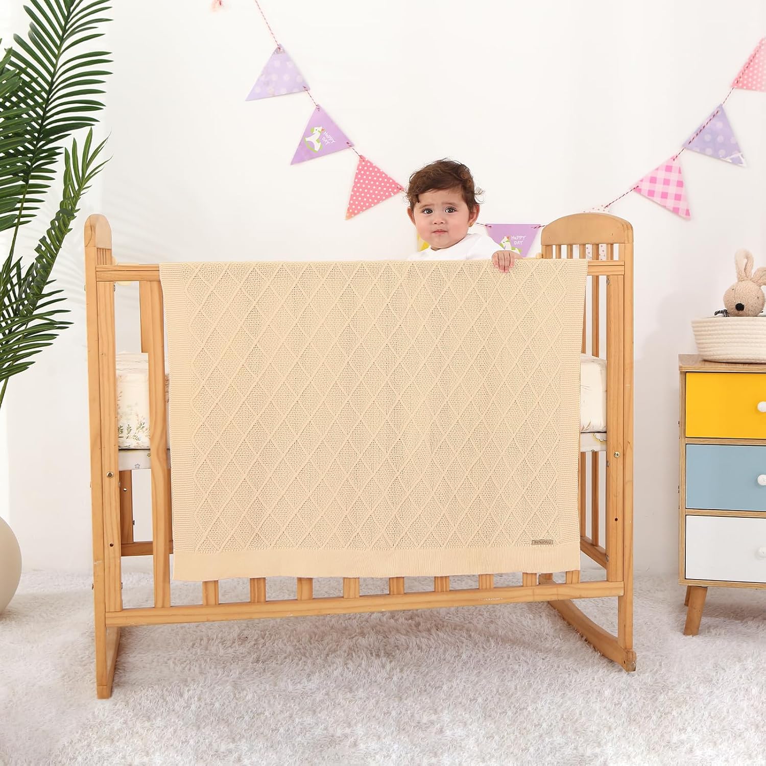 Pinuotu Knitted Cotton Baby Blanket 31x40 Inch Neutral Swaddle for Newborns