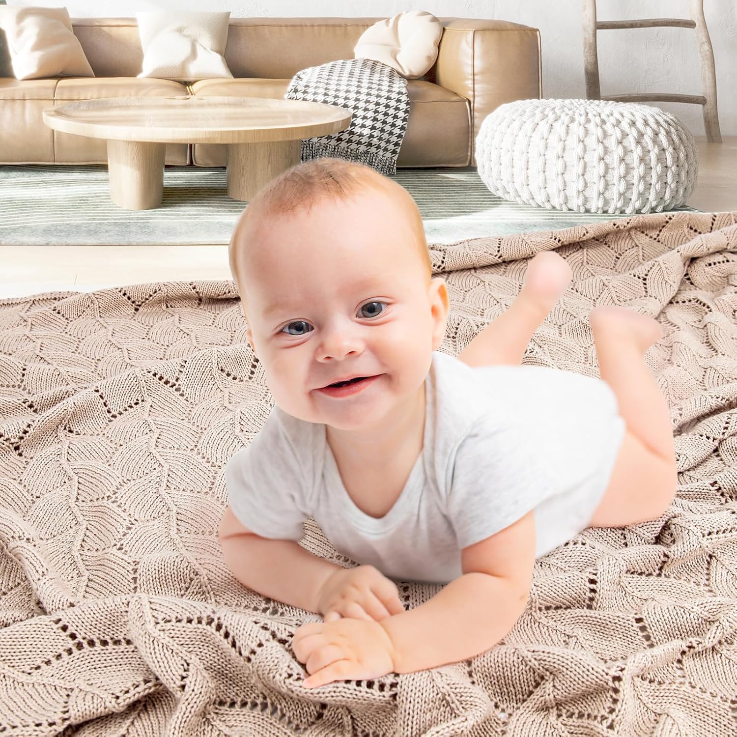 Loyfoky Baby Blanket 100 Cotton Soft Breathable Beige 30x40