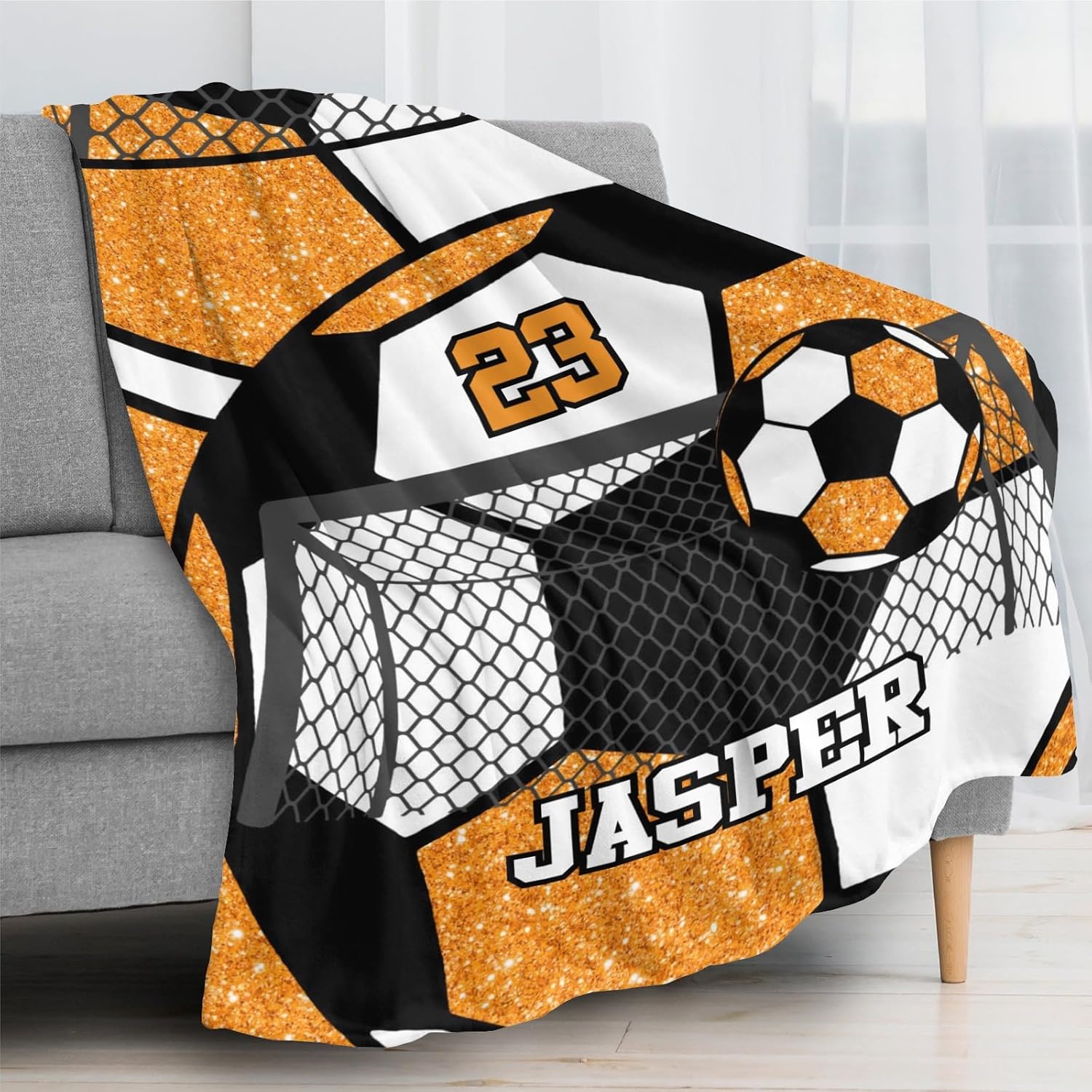 Deven Sport Soccer Orange Personalized Baby Blanket - Custom Name 30x40 in