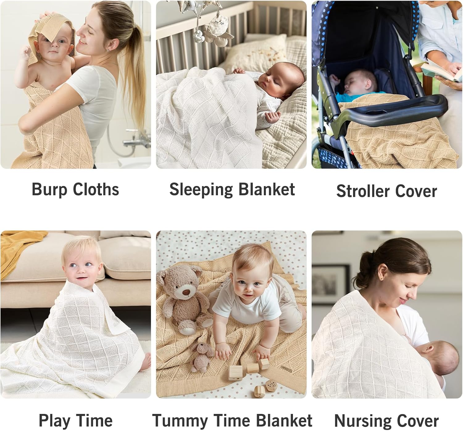 Pinuotu Knitted Cotton Baby Blanket 31x40 Inch Neutral Swaddle for Newborns