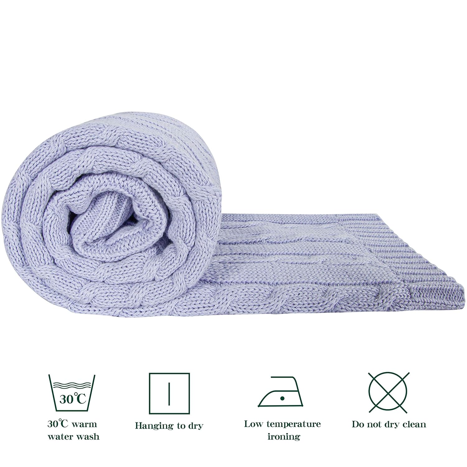 NTBAY 100 Pure Cotton Cable Knit Toddler Blanket 30x40 Inches Light Purple